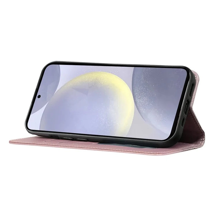 For Samsung Galaxy S24+ Wallet Phone Case Strong Magnetic Checkered Pattern Imprint Leather Flip Cover