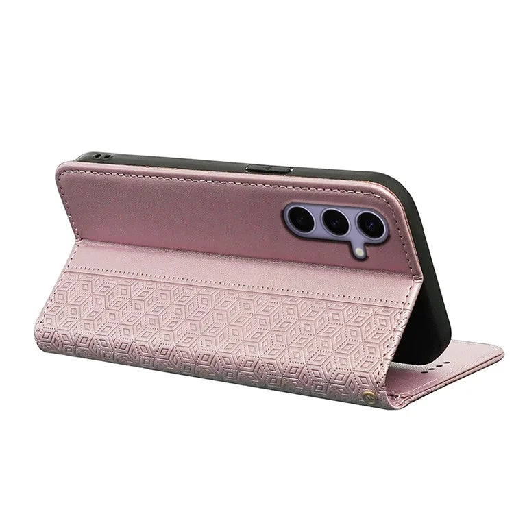 For Samsung Galaxy S24+ Wallet Phone Case Strong Magnetic Checkered Pattern Imprint Leather Flip Cover