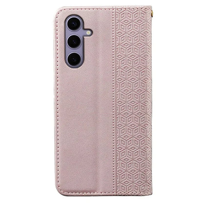 For Samsung Galaxy S24+ Wallet Phone Case Strong Magnetic Checkered Pattern Imprint Leather Flip Cover