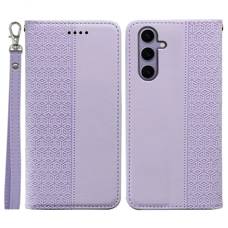 For Samsung Galaxy S24+ Wallet Phone Case Strong Magnetic Checkered Pattern Imprint Leather Flip Cover
