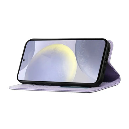 For Samsung Galaxy S24+ Wallet Phone Case Strong Magnetic Checkered Pattern Imprint Leather Flip Cover