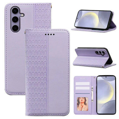 For Samsung Galaxy S24+ Wallet Phone Case Strong Magnetic Checkered Pattern Imprint Leather Flip Cover