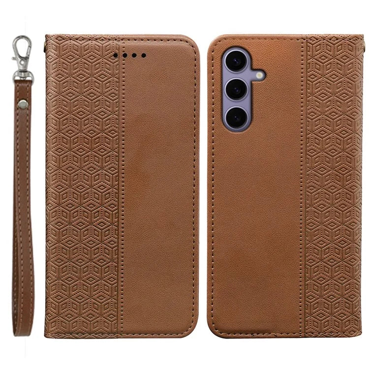 For Samsung Galaxy S24+ Wallet Phone Case Strong Magnetic Checkered Pattern Imprint Leather Flip Cover