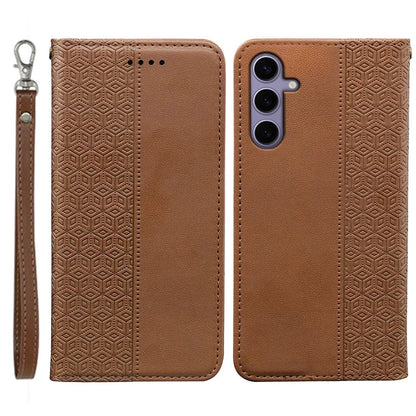 For Samsung Galaxy S24+ Wallet Phone Case Strong Magnetic Checkered Pattern Imprint Leather Flip Cover
