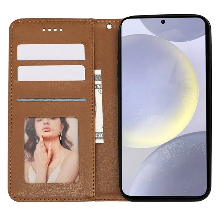 For Samsung Galaxy S24+ Wallet Phone Case Strong Magnetic Checkered Pattern Imprint Leather Flip Cover