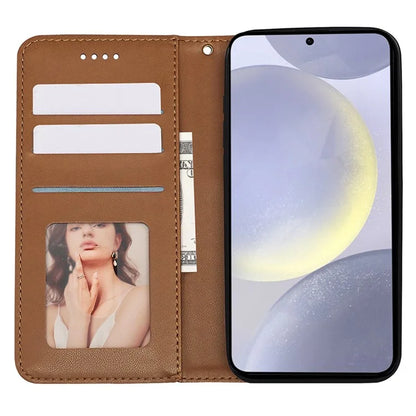 For Samsung Galaxy S24+ Wallet Phone Case Strong Magnetic Checkered Pattern Imprint Leather Flip Cover