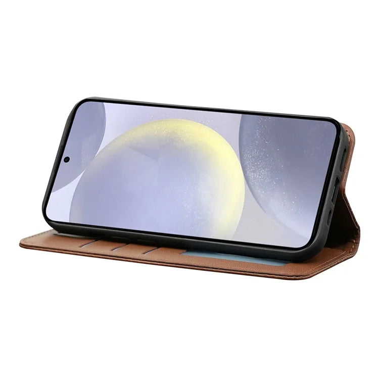 For Samsung Galaxy S24+ Wallet Phone Case Strong Magnetic Checkered Pattern Imprint Leather Flip Cover