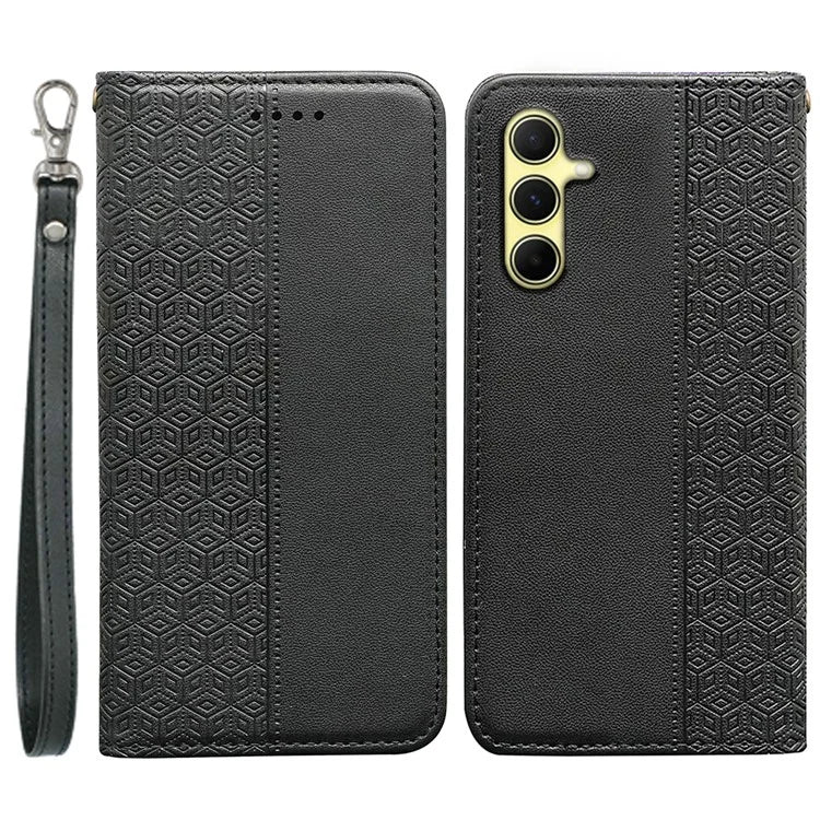 For Samsung Galaxy S24 Wallet Phone Case Strong Magnetic Checkered Pattern Imprint Leather Flip Cover