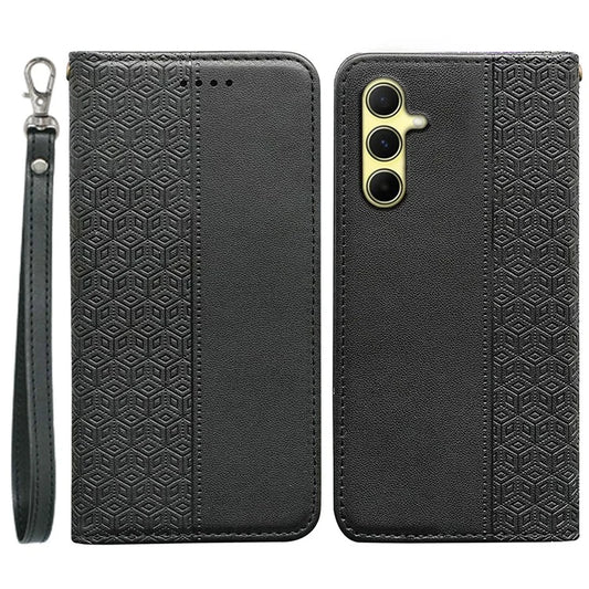 For Samsung Galaxy S24 Wallet Phone Case Strong Magnetic Checkered Pattern Imprint Leather Flip Cover