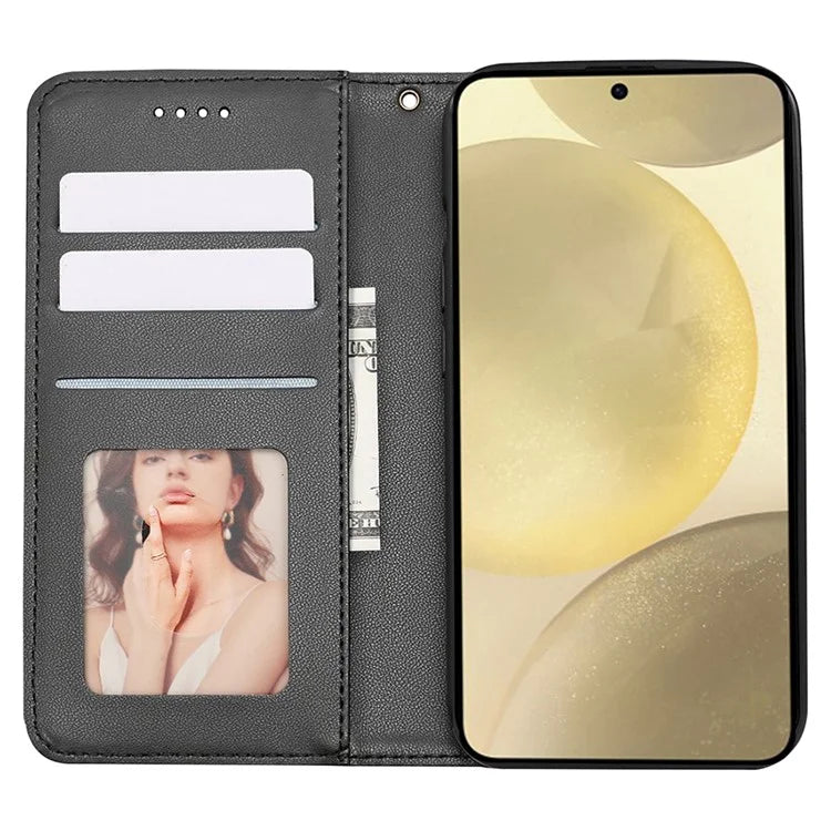 For Samsung Galaxy S24 Wallet Phone Case Strong Magnetic Checkered Pattern Imprint Leather Flip Cover