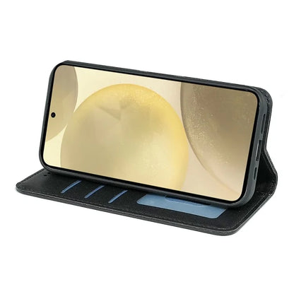 For Samsung Galaxy S24 Wallet Phone Case Strong Magnetic Checkered Pattern Imprint Leather Flip Cover