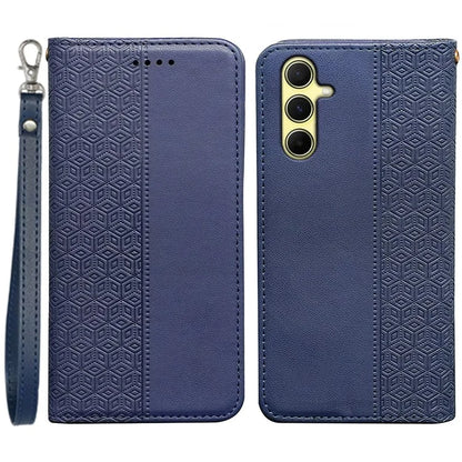 For Samsung Galaxy S24 Wallet Phone Case Strong Magnetic Checkered Pattern Imprint Leather Flip Cover