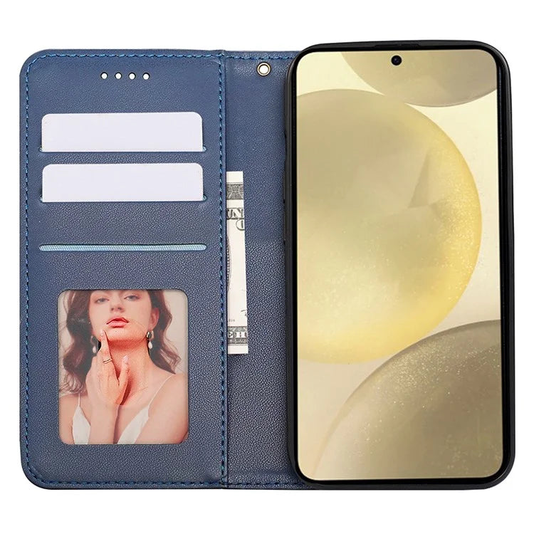 For Samsung Galaxy S24 Wallet Phone Case Strong Magnetic Checkered Pattern Imprint Leather Flip Cover