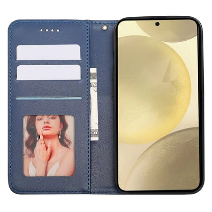 For Samsung Galaxy S24 Wallet Phone Case Strong Magnetic Checkered Pattern Imprint Leather Flip Cover