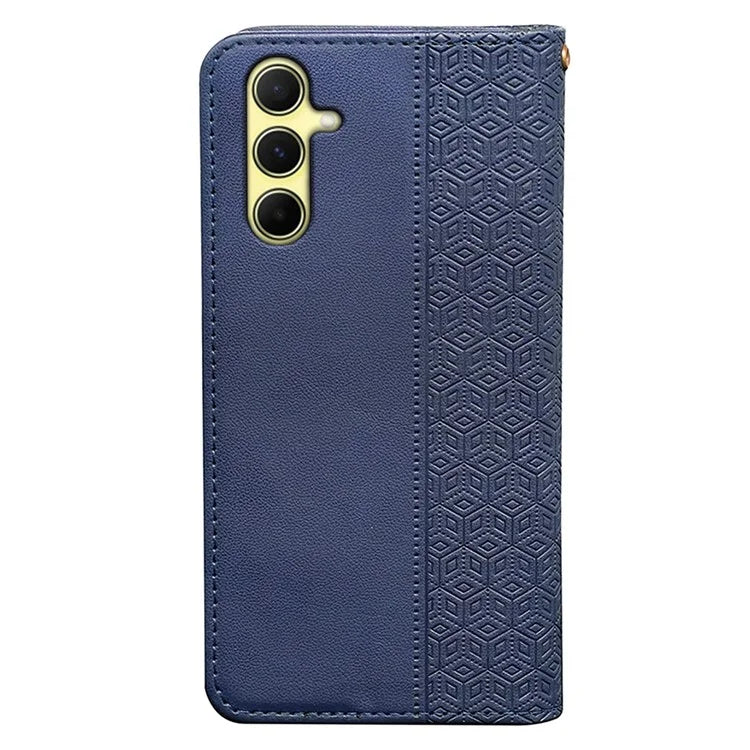 For Samsung Galaxy S24 Wallet Phone Case Strong Magnetic Checkered Pattern Imprint Leather Flip Cover