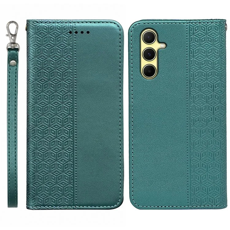 For Samsung Galaxy S24 Wallet Phone Case Strong Magnetic Checkered Pattern Imprint Leather Flip Cover