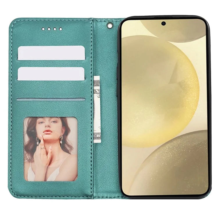 For Samsung Galaxy S24 Wallet Phone Case Strong Magnetic Checkered Pattern Imprint Leather Flip Cover