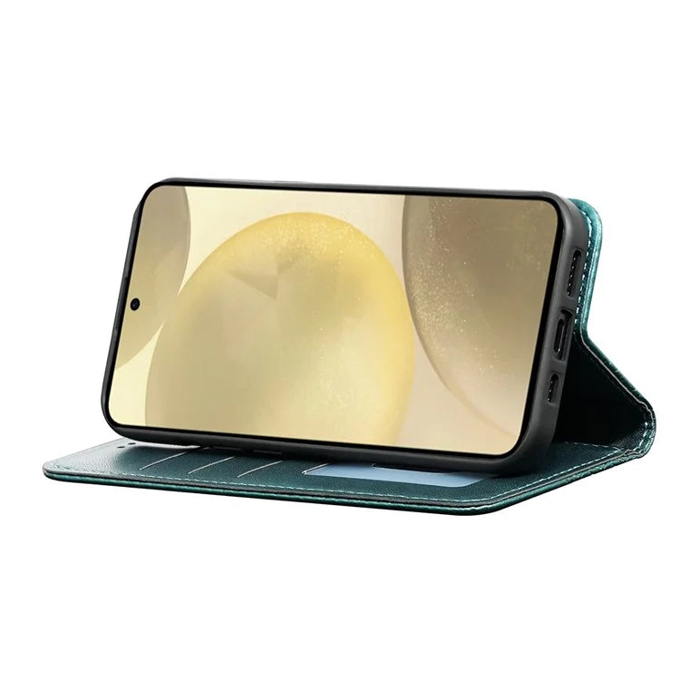 For Samsung Galaxy S24 Wallet Phone Case Strong Magnetic Checkered Pattern Imprint Leather Flip Cover