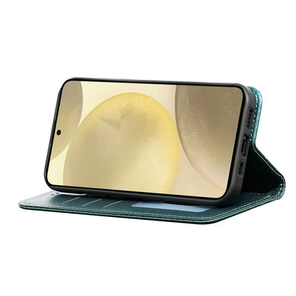 For Samsung Galaxy S24 Wallet Phone Case Strong Magnetic Checkered Pattern Imprint Leather Flip Cover