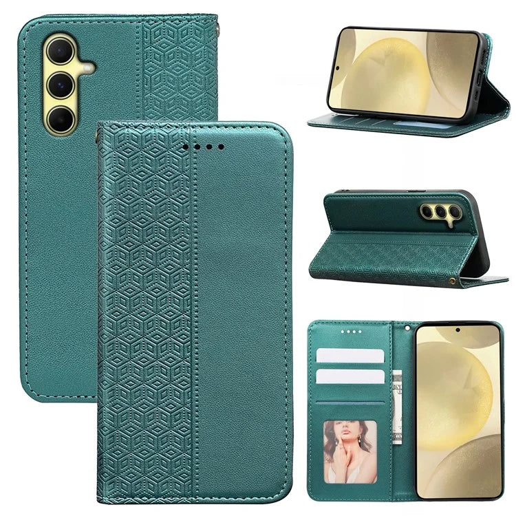 For Samsung Galaxy S24 Wallet Phone Case Strong Magnetic Checkered Pattern Imprint Leather Flip Cover