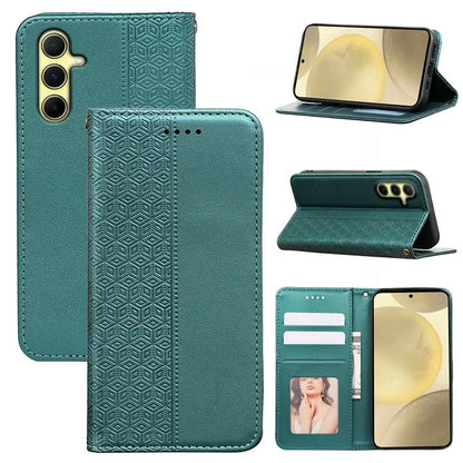 For Samsung Galaxy S24 Wallet Phone Case Strong Magnetic Checkered Pattern Imprint Leather Flip Cover