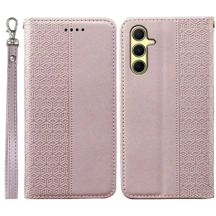 For Samsung Galaxy S24 Wallet Phone Case Strong Magnetic Checkered Pattern Imprint Leather Flip Cover
