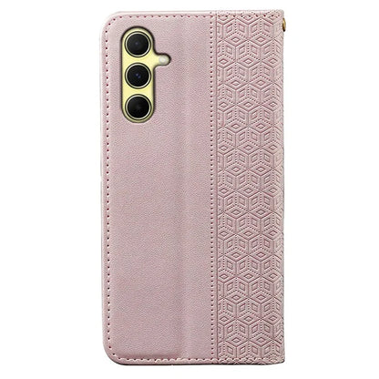 For Samsung Galaxy S24 Wallet Phone Case Strong Magnetic Checkered Pattern Imprint Leather Flip Cover