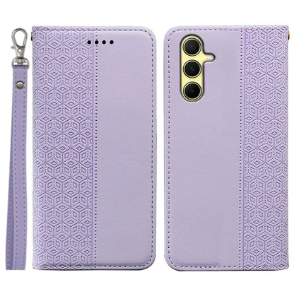 For Samsung Galaxy S24 Wallet Phone Case Strong Magnetic Checkered Pattern Imprint Leather Flip Cover