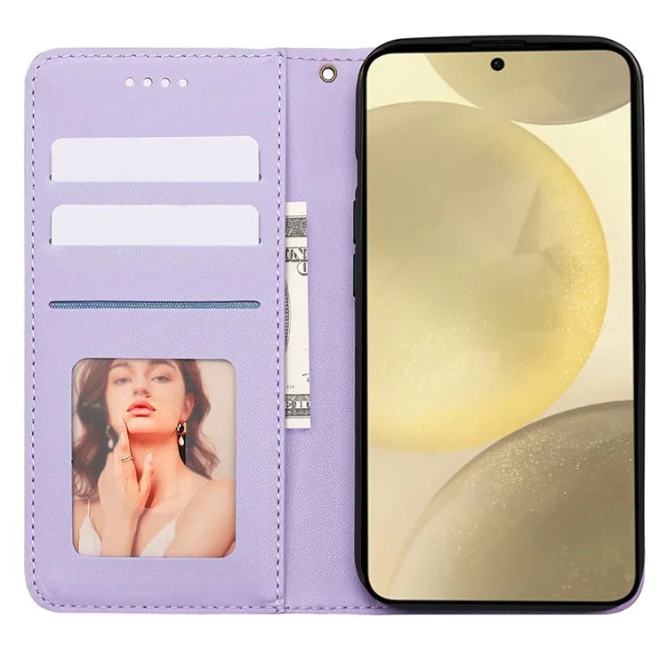 For Samsung Galaxy S24 Wallet Phone Case Strong Magnetic Checkered Pattern Imprint Leather Flip Cover