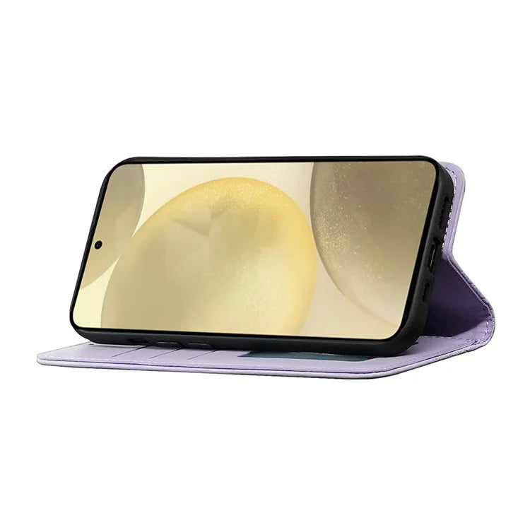 For Samsung Galaxy S24 Wallet Phone Case Strong Magnetic Checkered Pattern Imprint Leather Flip Cover