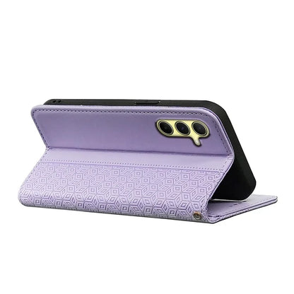 For Samsung Galaxy S24 Wallet Phone Case Strong Magnetic Checkered Pattern Imprint Leather Flip Cover