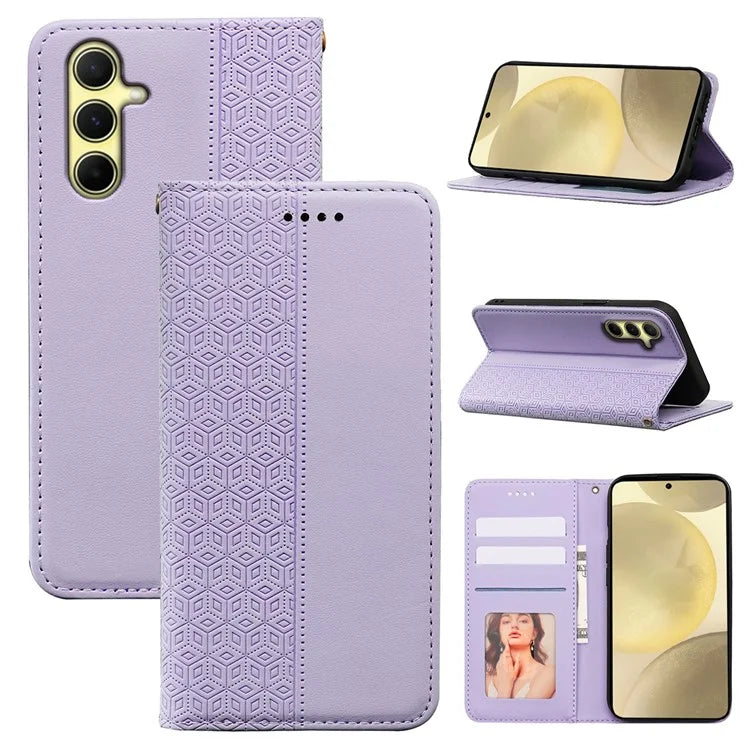 For Samsung Galaxy S24 Wallet Phone Case Strong Magnetic Checkered Pattern Imprint Leather Flip Cover