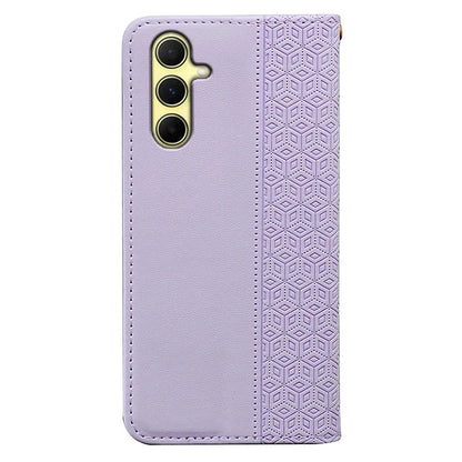 For Samsung Galaxy S24 Wallet Phone Case Strong Magnetic Checkered Pattern Imprint Leather Flip Cover