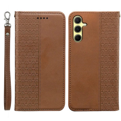 For Samsung Galaxy S24 Wallet Phone Case Strong Magnetic Checkered Pattern Imprint Leather Flip Cover