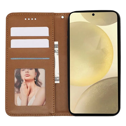 For Samsung Galaxy S24 Wallet Phone Case Strong Magnetic Checkered Pattern Imprint Leather Flip Cover