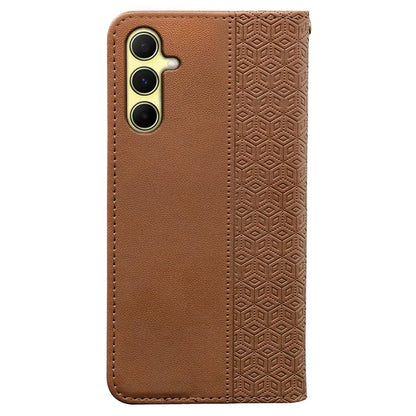 For Samsung Galaxy S24 Wallet Phone Case Strong Magnetic Checkered Pattern Imprint Leather Flip Cover