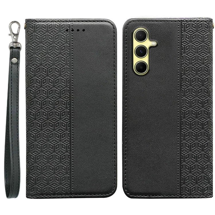 For Samsung Galaxy A55 5G Wallet Phone Case Strong Magnetic Checkered Pattern Imprint Leather Flip Cover