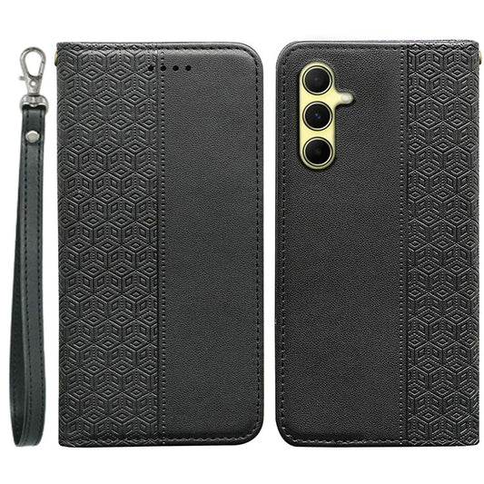 For Samsung Galaxy A55 5G Wallet Phone Case Strong Magnetic Checkered Pattern Imprint Leather Flip Cover