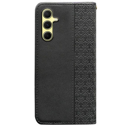 For Samsung Galaxy A55 5G Wallet Phone Case Strong Magnetic Checkered Pattern Imprint Leather Flip Cover