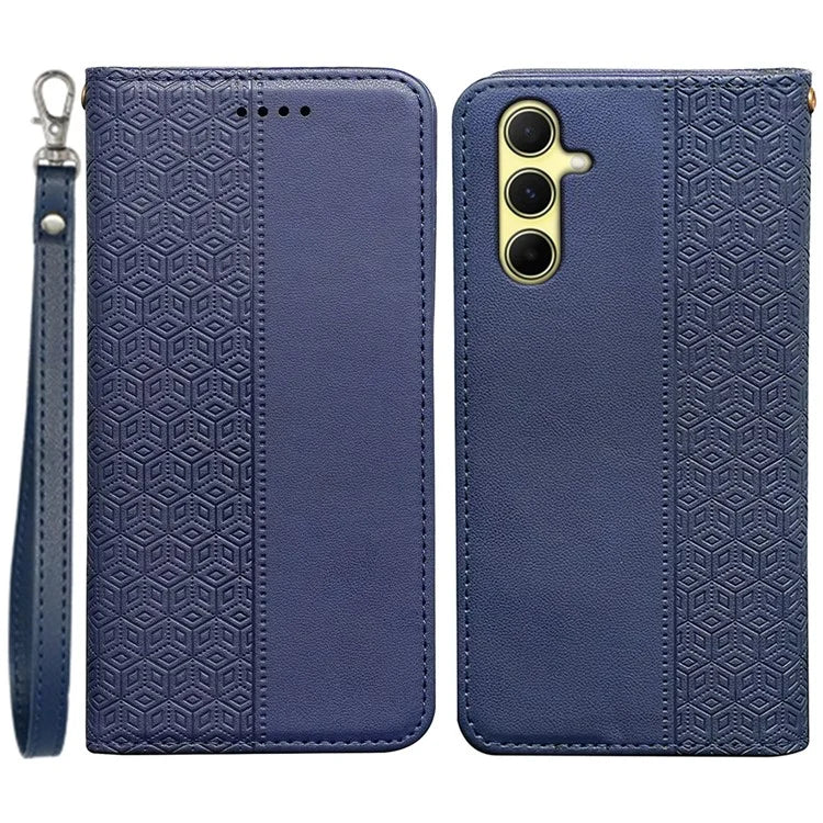 For Samsung Galaxy A55 5G Wallet Phone Case Strong Magnetic Checkered Pattern Imprint Leather Flip Cover