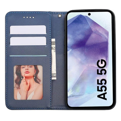 For Samsung Galaxy A55 5G Wallet Phone Case Strong Magnetic Checkered Pattern Imprint Leather Flip Cover