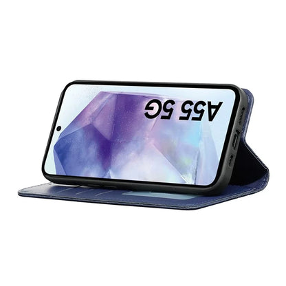 For Samsung Galaxy A55 5G Wallet Phone Case Strong Magnetic Checkered Pattern Imprint Leather Flip Cover
