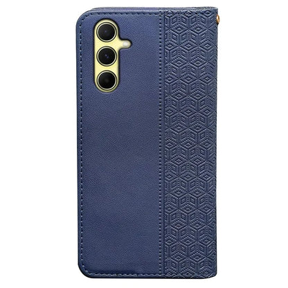 For Samsung Galaxy A55 5G Wallet Phone Case Strong Magnetic Checkered Pattern Imprint Leather Flip Cover