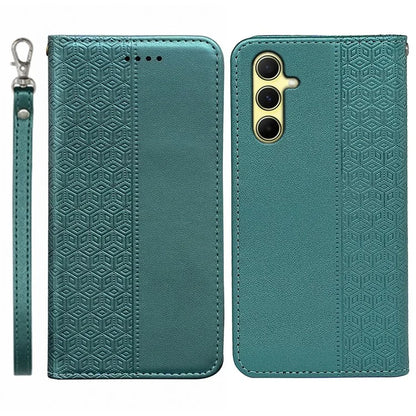 For Samsung Galaxy A55 5G Wallet Phone Case Strong Magnetic Checkered Pattern Imprint Leather Flip Cover