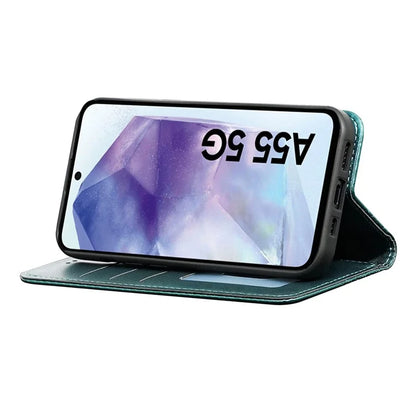 For Samsung Galaxy A55 5G Wallet Phone Case Strong Magnetic Checkered Pattern Imprint Leather Flip Cover