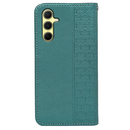 For Samsung Galaxy A55 5G Wallet Phone Case Strong Magnetic Checkered Pattern Imprint Leather Flip Cover