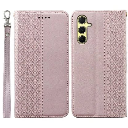For Samsung Galaxy A55 5G Wallet Phone Case Strong Magnetic Checkered Pattern Imprint Leather Flip Cover