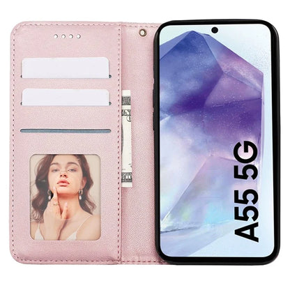For Samsung Galaxy A55 5G Wallet Phone Case Strong Magnetic Checkered Pattern Imprint Leather Flip Cover