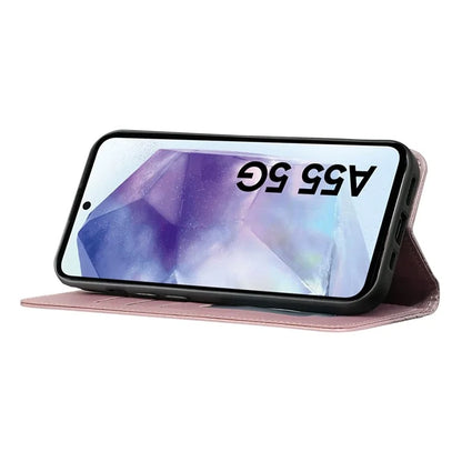 For Samsung Galaxy A55 5G Wallet Phone Case Strong Magnetic Checkered Pattern Imprint Leather Flip Cover