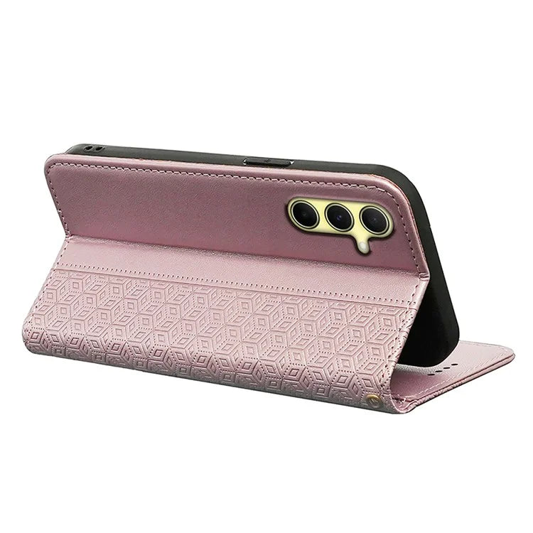 For Samsung Galaxy A55 5G Wallet Phone Case Strong Magnetic Checkered Pattern Imprint Leather Flip Cover
